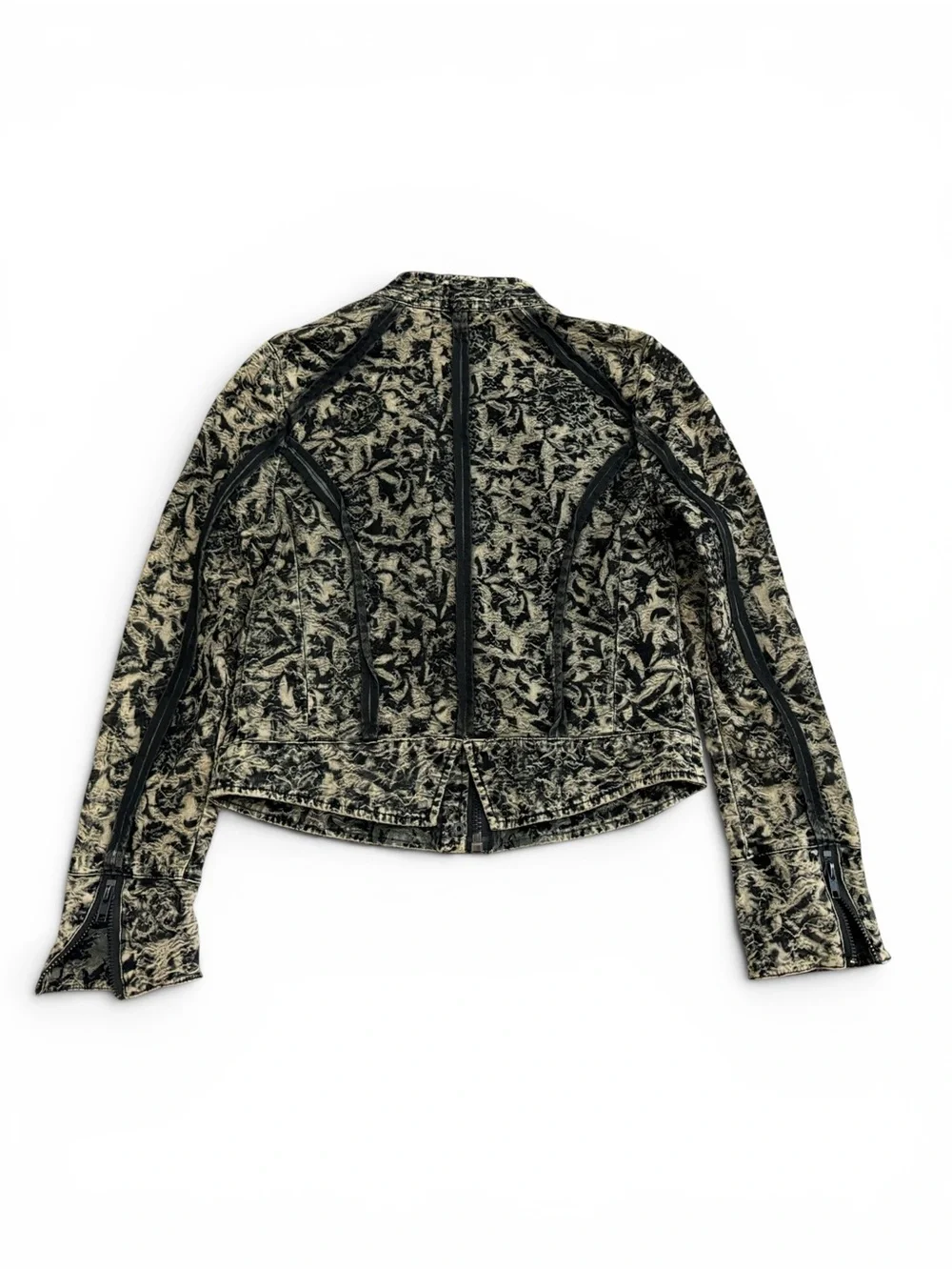 Free People Follow The Flock Moto Jacket 10 Black Floral Jacquard Whimsygoth